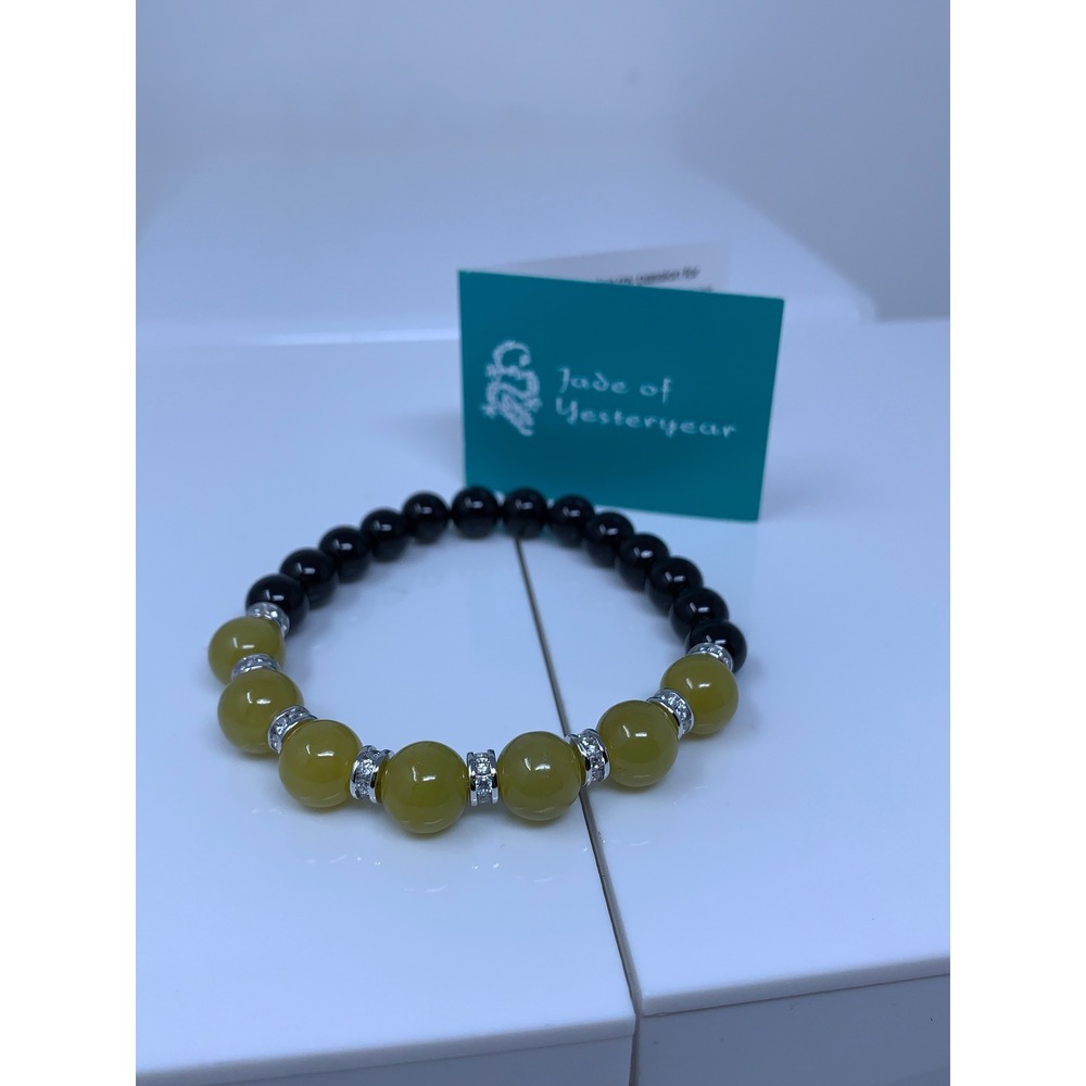 Jade of Yesteryear Womens OS Green Black Beaded Stretch Bracelet NWT